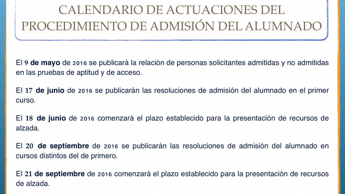 Calendario de admisión 2016/17