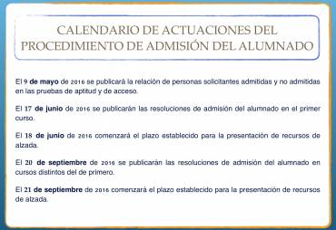 Calendario de admisión 2016/17