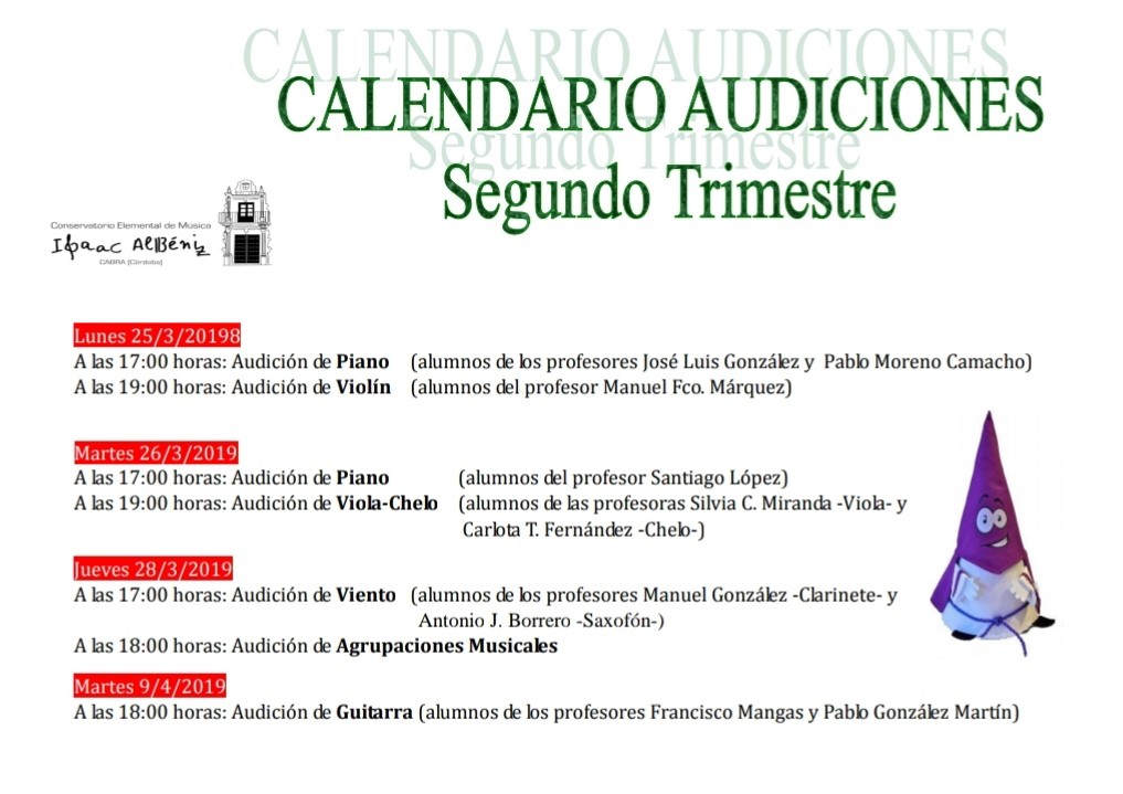 Calendario Audiciones Segundo Trimestre